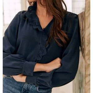 Sezane Chlo blouse navy Silk Sz Small 4-6